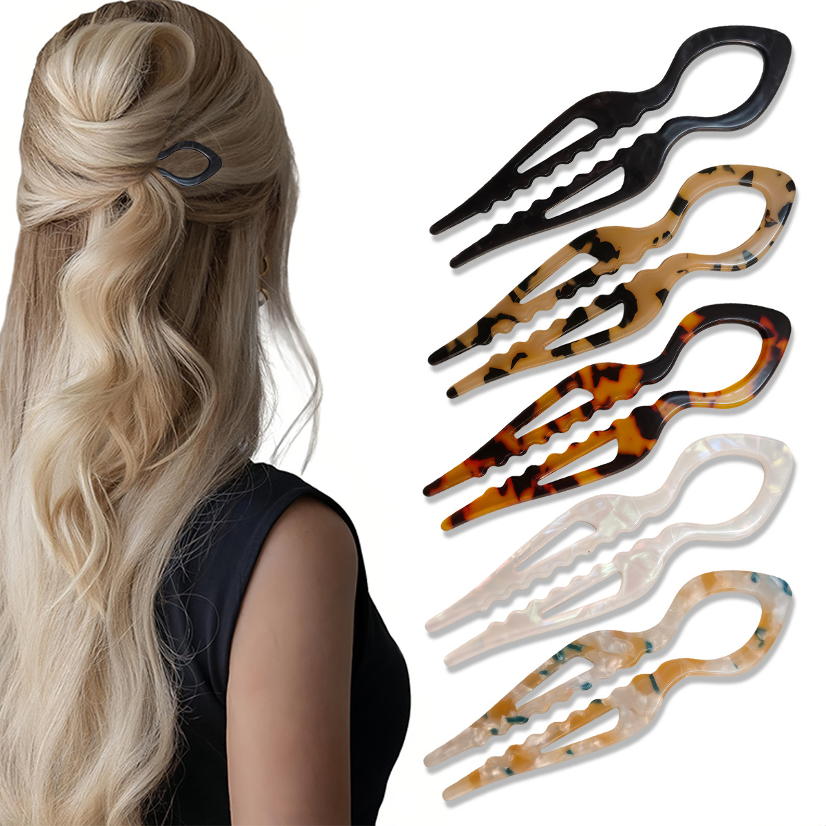 Young Women'S Accessories - U-förmige Haarstäbchen, Schildpatt, Acryl, rutschfeste Haarnadel