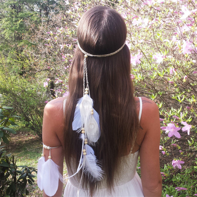 Women Accessories India - Die Indische weiße Feder Stirnband Kopfschmuck