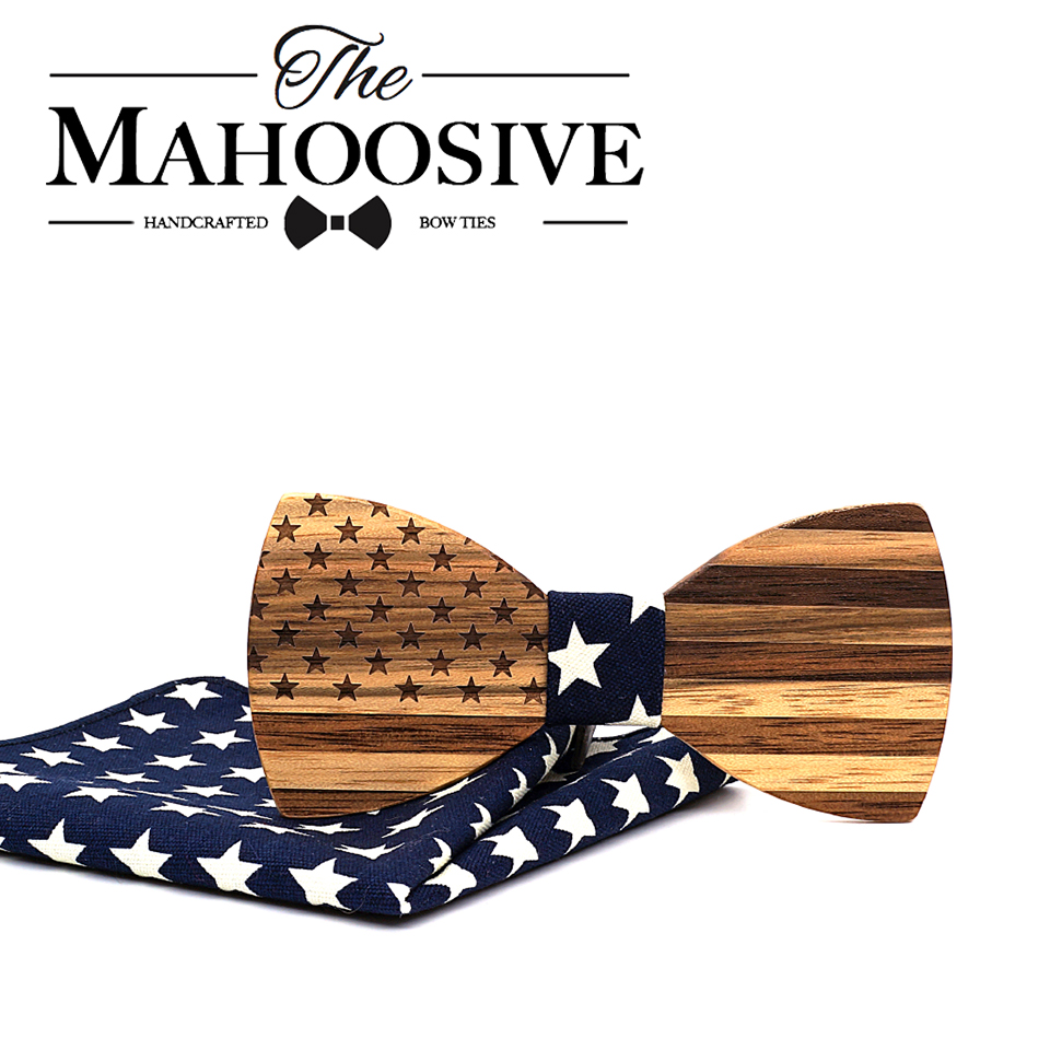 Women Accessories Usa - Mahoosive Walnuss-Holzfliege für Herren, Hochzeit, Krawattenset,