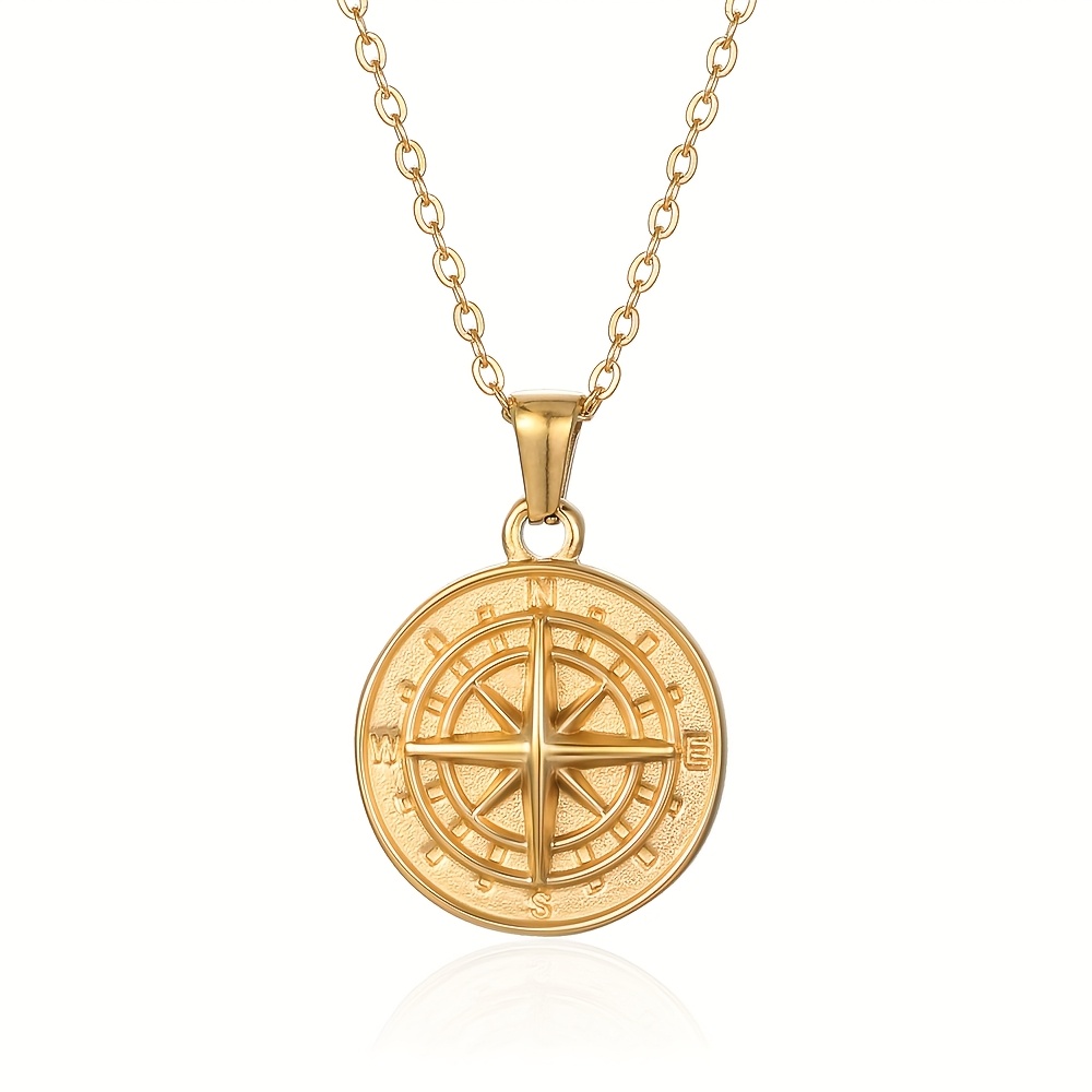 Coin Necklace Delicate - Edelstahl Damen Zarte Vergoldete Kompass-Münze Runder