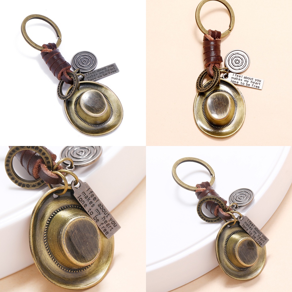 Women'S Jeep Accessories - Handgefertigter Gewebter Retro-Legierungs-Cowboyhut Leder-Schlüsselanhänger für Auto-Accessoires