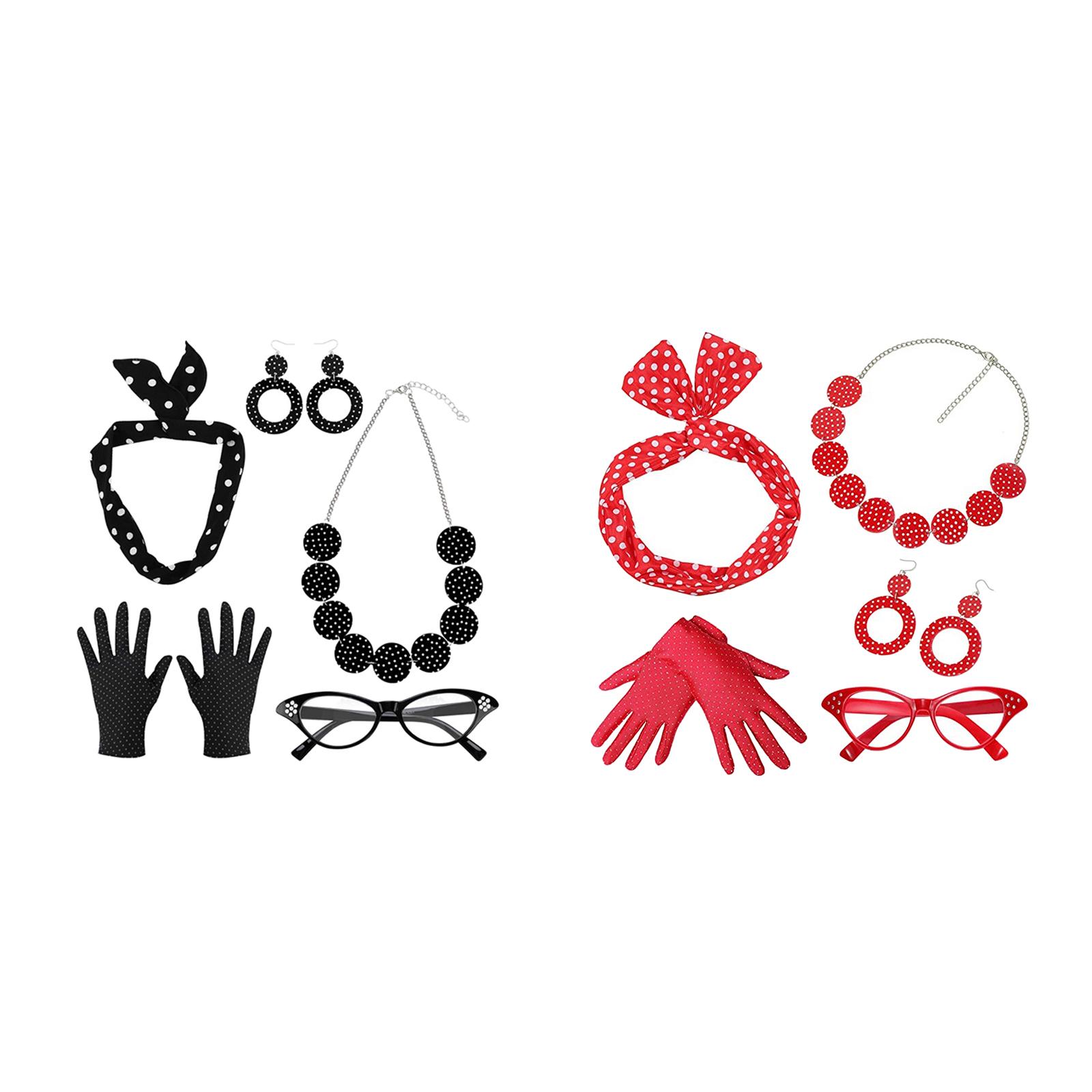 Women'S Accessories In The 1950S - 5er-Pack 1950er-Jahre-Damen-Kostüm-Set, Brille, Haarband, Ohrring-Zubehör, 50er-Jahre,