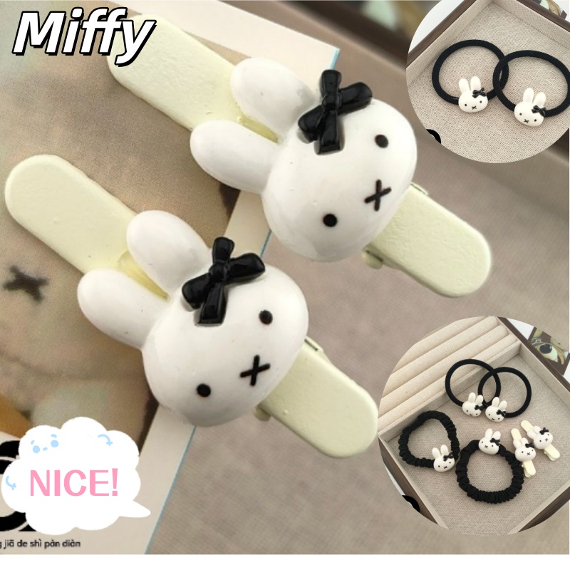 Young Women'S Accessories - Niedliches Miffy-Häschen Haarschleifenband, Schwarzer Cartoon-Entenschnabel-Clip Haargummi,