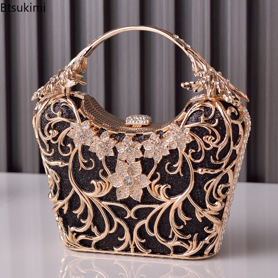 Wallet Chain Bag - Ausgehöhlte Metall-Abendtaschen Damen Mode Glänzende Party-Bankett-Handtaschen