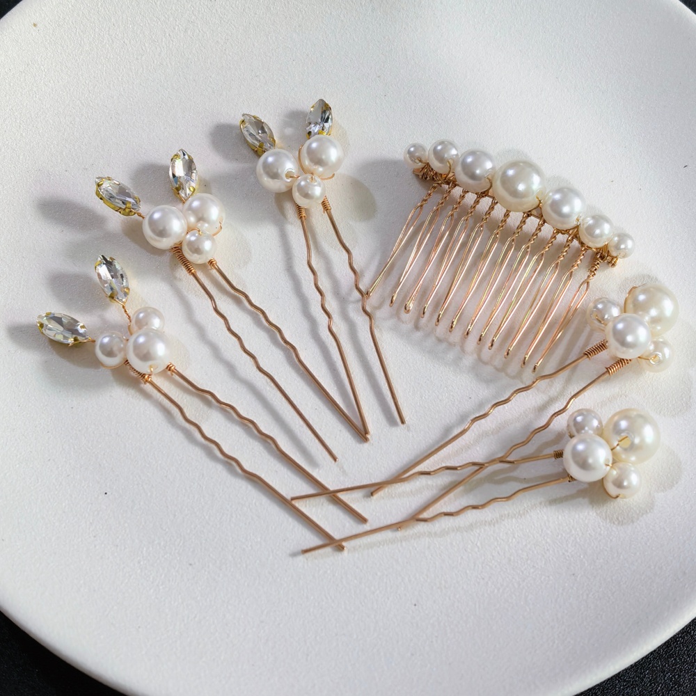 Young Women'S Accessories - Perlen-Kristall-Haarnadeln, Kamm-Set, Braut- und Hochzeits-Haarschmuck, handgefertigte