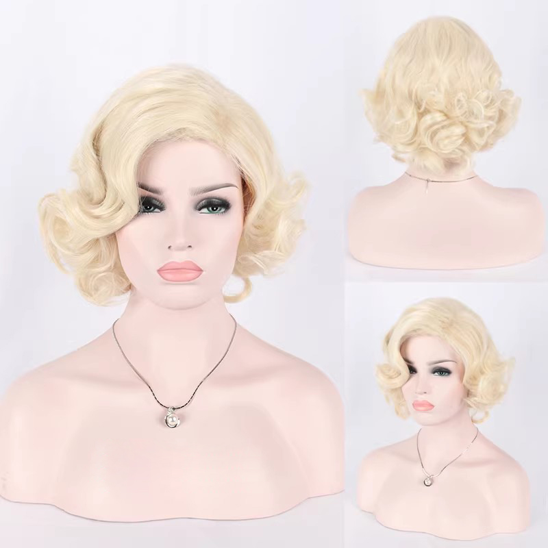 Women'S Accessories In The 1950S - Synthetische kurze lockige Haare, blonde Mischhaarperücke,