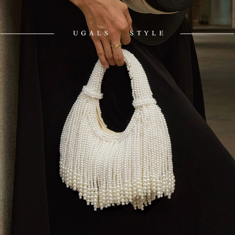 Wallet Chain Bag - Designer-Clutch mit Perlengriff für Abendveranstaltungen, Luxuriöse