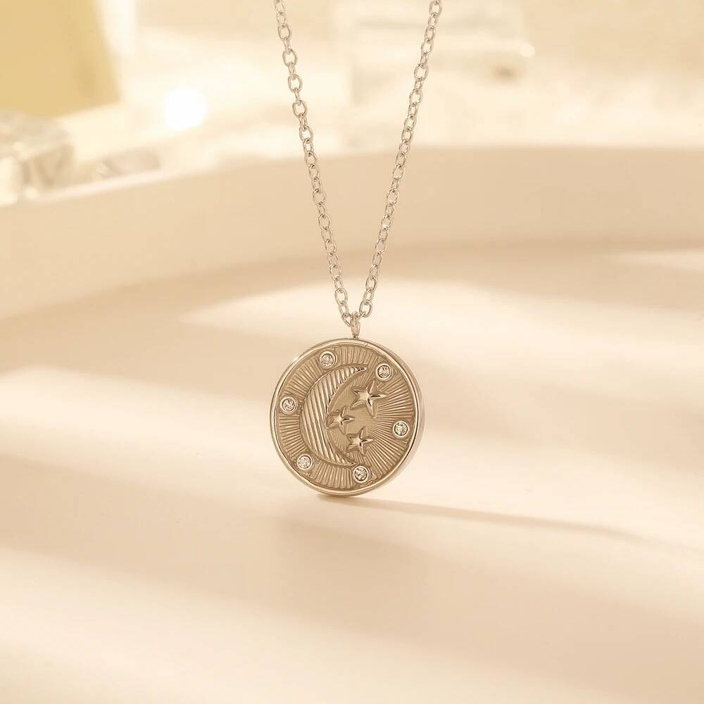 Edelstahl Frauen zarte Cz Stei – Coin Necklace Delicate Bewertung und Preis