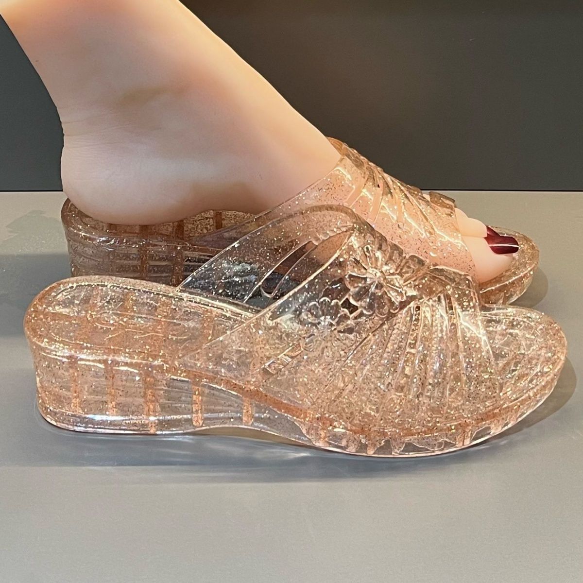 Modische Lila Glitzer-Keilsand – Women'S Shoes And Accessories Bewertung und Preis