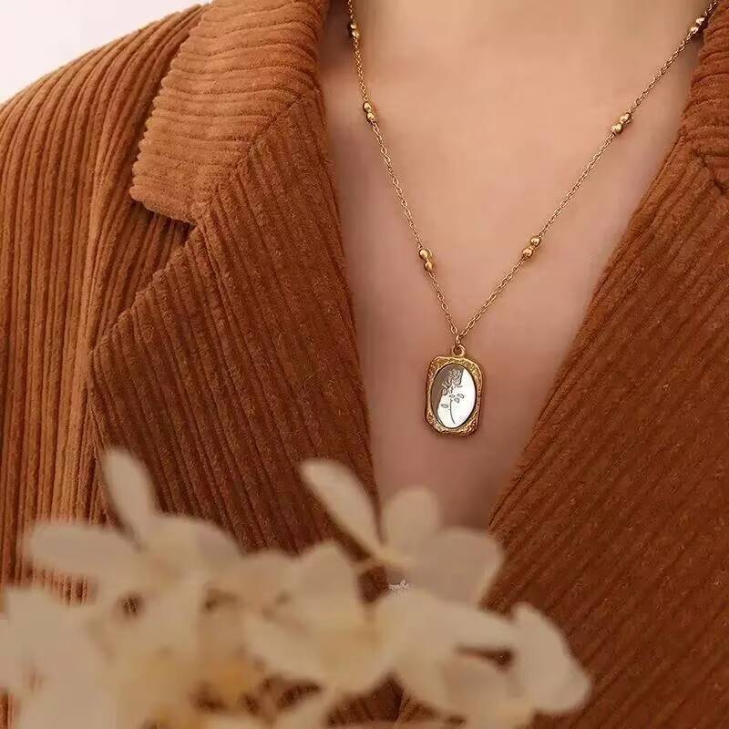 Edelstahl Mode Rose Blume zart – Coin Necklace Delicate Bewertung und Preis